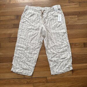 DASH Women's Linen Rayon Striped Capri Pull-On Pants Drawstring Waist Size L